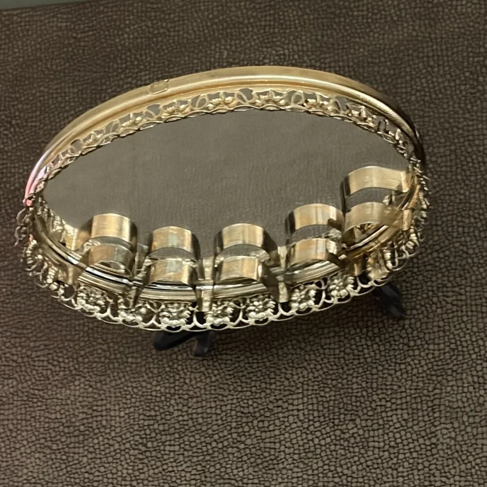 Vintage oval mirrored vanity tray